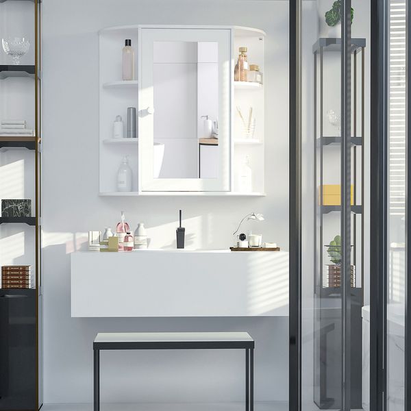 Spiegelschrank Badezimmerregal Badeschrank Wandmontage MDF Weiß