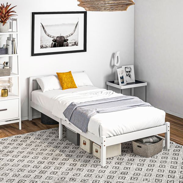 Bettrahmen Holzbett, 208 x 96cm Bettgestell mit Kopfteil für Schlafzimmer