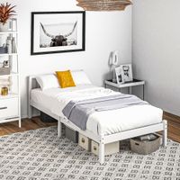 Bettrahmen Holzbett, 208 x 96cm Bettgestell mit Kopfteil für Schlafzimmer