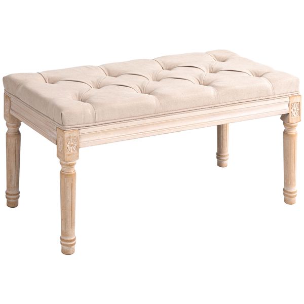 Polsterbank, Vintage Bettbank, Sitzbank, Flurbank mit Knöpfen, Beige