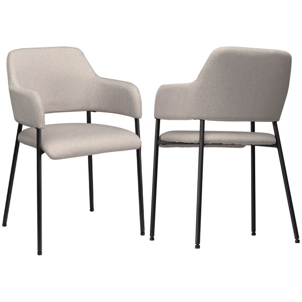 2er Set Esszimmerstühle Küchenstuhl mit Rückenlehne, Leinenoptik Beige