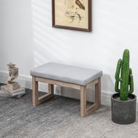 Fußbank Fußhocker Polsterhocker mit Leinenoptik, Sitzhocker mit Holzbeine