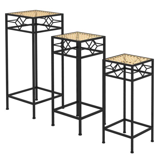 3-tlg. Pflanzenständer Blumenhocker Blumentopfhalter mit Rattanoptik