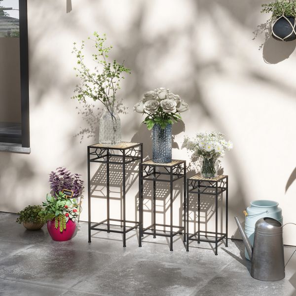 3-tlg. Pflanzenständer Blumenhocker Blumentopfhalter mit Rattanoptik