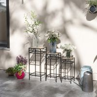 3-tlg. Pflanzenständer Blumenhocker Blumentopfhalter mit Rattanoptik