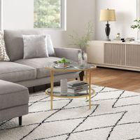Beistelltisch Rund Couchtisch mit Ablage, Stahlrahmen, Kaffeetisch Gold