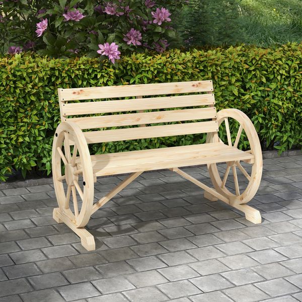 Gartenbank 2-Sitzer Sitzbank Holzbank Wagenrad-Design bis 240 kg