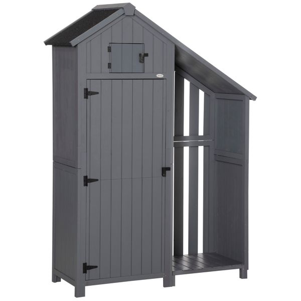 Gartenschrank Holz Geräteschuppen Geräteschrank Tannenholz Grau+Schwarz
