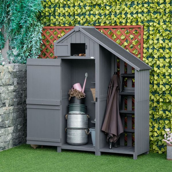 Gartenschrank Holz Geräteschuppen Geräteschrank Tannenholz Grau+Schwarz