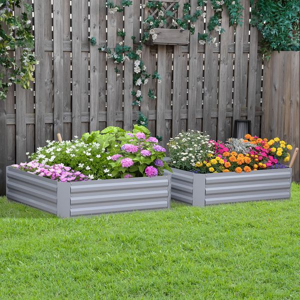 Hochbeet Set, 2-TLG. Gartenbeet aus Stahl, Blumenkübel für Garten, Grau