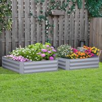 Hochbeet Set, 2-TLG. Gartenbeet aus Stahl, Blumenkübel für Garten, Grau