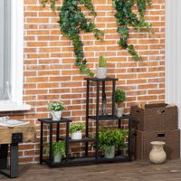 4 Stufen Blumenregal, Pflanzentreppe für Garten, Balkon, Metall Schwarz