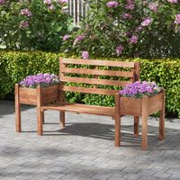 Gartenbank 2-Sitzer Sitzbank Holzbank Balkonbank mit Blumenkasten Braun