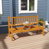 Gartenbank 3-Sitzer Sitzbank mit Tisch, Parkbank mit Armlehne Hellbraun