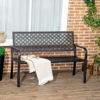2-Sitzer Bank mit Blumenmuster Gartenbank für Garten max 240 kg Schwarz