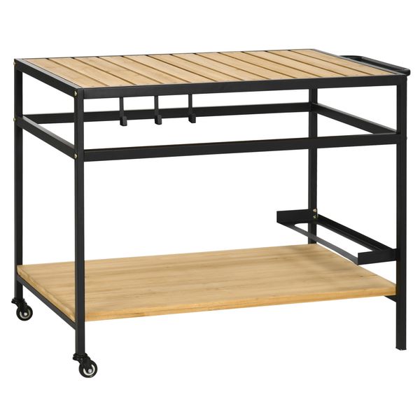Servierwagen, Barbecue Trolley mit 2 Regalen Haken für Garten, Balkon