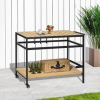 Servierwagen, Barbecue Trolley mit 2 Regalen Haken für Garten, Balkon