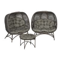3tlg. Gartenstuhl-Set, Korbstuhl mit Faltbarem Sitzkorb, Couchtisch