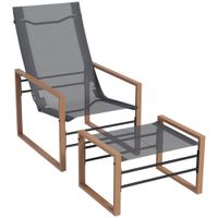 Terrassenstuhl mit Hocker, Gartensessel Set, Mesh-Bezug, Braun