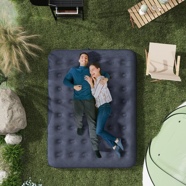 Luftbett, Luftmatratze klappbares Campingbett für 2 Personen Dunkelblau