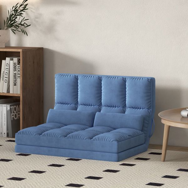 Bodenstuhl 2-in-1 Bodensessel Bett mit Rückenlehne Verstellbar Blau