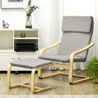 Relaxsessel mit Hocker, Armlehnen, Leinenoptik, Holzgestell, Hellgrau
