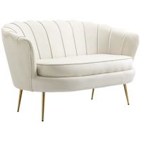 2 Sitzer Sofa Couch, gepolsterter Polstersofa mit Armlehne Samtopik Creme
