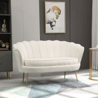 2 Sitzer Sofa Couch, gepolsterter Polstersofa mit Armlehne Samtopik Creme