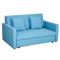 Schlafsofa 2-Sitzer Sofa Polstersofa mit Stauraum, Rückenkissen Hellblau