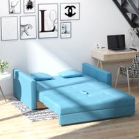 Schlafsofa 2-Sitzer Sofa Polstersofa mit Stauraum, Rückenkissen Hellblau