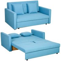 Schlafsofa 2-Sitzer Sofa Polstersofa mit Stauraum, Rückenkissen Hellblau