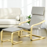 Relaxsessel mit Fußhocker Armlehnensessel Leinenbezug Holzgestell Braun