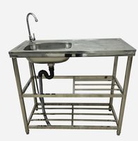 Mobiler Waschtisch Campingküche mit 2 Ablagen aus Edelstahl, ca. 100 x 50 x 80 cm