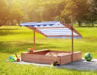 Sandkasten Sandkiste Holz mit verstellbarem Dach 120x120 cm