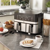 Heißluftfritteuse 8,5L Fritteuse mit Doppelkammer, 8 in 1 Rezeptur Schwarz