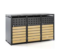3er Mülltonnenverkleidung mit 3 Türen in Holzoptik, ca. 196 x 80 x 118 cm - Anthrazit/Holzoptik