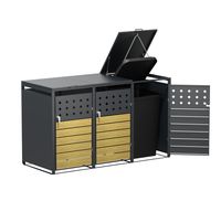 3er Mülltonnenverkleidung in Holzoptik, ca. 196 x 80 x 118 cm - Anthrazit