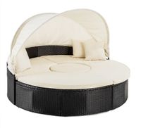Outdoor Sonneninsel, runde Liege mit Sonnenschutz, inkl. Auflagen, Polyrattan
