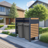 XXL Mülltonnenverkleidung für 2 Mülltonnen aus Edelstahl, ca. 325 x 150 x 5 cm - Anthrazit/Holzoptik