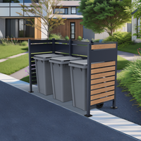 XXL Mülltonnenverkleidung für 3 Mülltonnen aus Edelstahl, ca. 405 x 150 x 5 cm - Anthrazit/Holzoptik