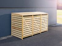 Wetterfeste 3er-Mülltonnen-Box aus Holz lackiert, ca. 92 x 219 x 122 cm - Holz Hellbraun