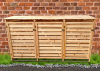 Wetterfeste 3er-Mülltonnen-Box aus Holz lackiert, ca. 92 x 219 x 122 cm - Holz Hellbraun
