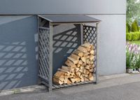 Brennholzregal Outdoor, aus Tannenholz mit Stapelhilfe, ca. 120,5 x 68 x 148 cm - Grau