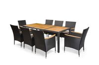 Garten-Sitzgruppe 17 tlg. aus Polyrattan & Tischplatte aus Akazienholz inkl. Polsterauflagen schwarz