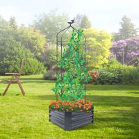 Design-Pflanzkübel mit Blütenpyramide & Deko-Vogel, ca. 40 x 40 x 30 cm - Schwarz