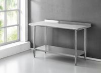 Arbeitstisch mit Spritzschutz & Ablage aus Edelstahl, ca. 122 x 61 x 80 cm
