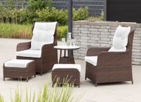 11tlg. Lounge-Sessel mit Hocker und Tisch inkl. Polsterauflagen - Braun