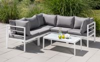 17tlg. Ecklounge-Set mit Glastisch aus Aluminium - Weiß/Grau