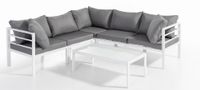 17tlg. Ecklounge-Set mit Glastisch aus Aluminium - Weiß/Grau