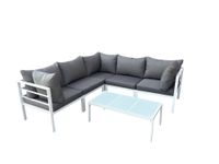 Ecklounge-Set mit Glastisch 17-tlg. aus Aluminium Sofa-Set, weiß-grau